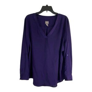 Chicos Womens Shirt Adult Size 3=XL Semi Sheer Purple Long Sleeve V Neck Casual